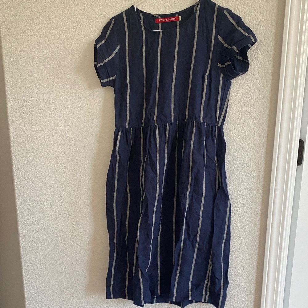 Pyne and Smith navy linen striped day dress